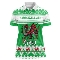 Personalized Wales Christmas Dragon Women Polo Shirt Nadolig Llawen Green Version - Wonder Print Shop