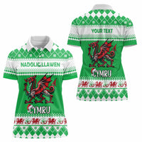 Personalized Wales Christmas Dragon Women Polo Shirt Nadolig Llawen Green Version - Wonder Print Shop