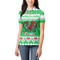 Personalized Wales Christmas Dragon Women Polo Shirt Nadolig Llawen Green Version - Wonder Print Shop