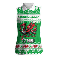 Personalized Wales Christmas Dragon Women Sleeveless Polo Shirt Nadolig Llawen Green Version - Wonder Print Shop