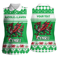 Personalized Wales Christmas Dragon Women Sleeveless Polo Shirt Nadolig Llawen Green Version - Wonder Print Shop