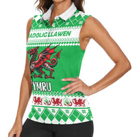 Personalized Wales Christmas Dragon Women Sleeveless Polo Shirt Nadolig Llawen Green Version - Wonder Print Shop