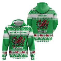 Personalized Wales Christmas Dragon Zip Hoodie Nadolig Llawen Green Version - Wonder Print Shop