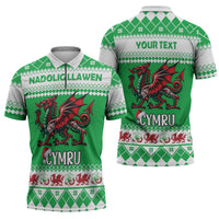 Personalized Wales Christmas Dragon Zipper Polo Shirt Nadolig Llawen Green Version - Wonder Print Shop