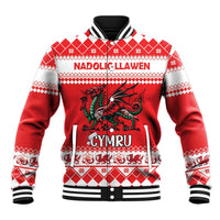 Personalized Wales Christmas Dragon Baseball Jacket Nadolig Llawen Red Version - Wonder Print Shop