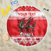 Personalized Wales Christmas Dragon Beach Blanket Nadolig Llawen Red Version - Wonder Print Shop