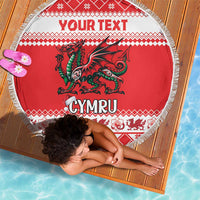 Personalized Wales Christmas Dragon Beach Blanket Nadolig Llawen Red Version - Wonder Print Shop