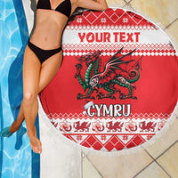 Personalized Wales Christmas Dragon Beach Blanket Nadolig Llawen Red Version - Wonder Print Shop