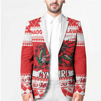 Personalized Wales Christmas Dragon Blazer Nadolig Llawen Red Version - Wonder Print Shop