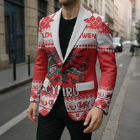 Personalized Wales Christmas Dragon Blazer Nadolig Llawen Red Version - Wonder Print Shop