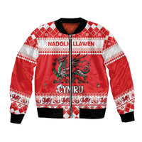 Personalized Wales Christmas Dragon Bomber Jacket Nadolig Llawen Red Version - Wonder Print Shop