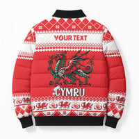 Personalized Wales Christmas Dragon Bomber Puffer Jacket Nadolig Llawen Red Version - Wonder Print Shop