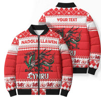 Personalized Wales Christmas Dragon Bomber Puffer Jacket Nadolig Llawen Red Version - Wonder Print Shop