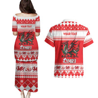 Personalized Wales Christmas Dragon Couples Matching Puletasi and Hawaiian Shirt Nadolig Llawen Red Version - Wonder Print Shop