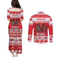 Personalized Wales Christmas Dragon Couples Matching Puletasi and Long Sleeve Button Shirt Nadolig Llawen Red Version - Wonder Print Shop