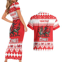 Personalized Wales Christmas Dragon Couples Matching Short Sleeve Bodycon Dress and Hawaiian Shirt Nadolig Llawen Red Version - Wonder Print Shop