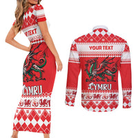 Personalized Wales Christmas Dragon Couples Matching Short Sleeve Bodycon Dress and Long Sleeve Button Shirt Nadolig Llawen Red Version - Wonder Print Shop