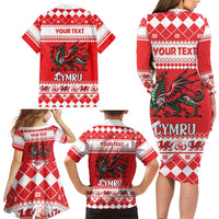 Personalized Wales Christmas Dragon Family Matching Long Sleeve Bodycon Dress and Hawaiian Shirt Nadolig Llawen Red Version - Wonder Print Shop