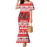 Personalized Wales Christmas Dragon Family Matching Mermaid Dress and Hawaiian Shirt Nadolig Llawen Red Version - Wonder Print Shop