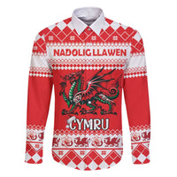 Personalized Wales Christmas Dragon Family Matching Off The Shoulder Long Sleeve Dress and Hawaiian Shirt Nadolig Llawen Red Version - Wonder Print Shop