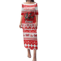 Personalized Wales Christmas Dragon Family Matching Puletasi and Hawaiian Shirt Nadolig Llawen Red Version - Wonder Print Shop