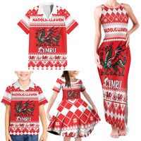 Personalized Wales Christmas Dragon Family Matching Tank Maxi Dress and Hawaiian Shirt Nadolig Llawen Red Version - Wonder Print Shop