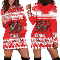 Personalized Wales Christmas Dragon Hoodie Dress Nadolig Llawen Red Version - Wonder Print Shop