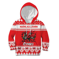 Personalized Wales Christmas Dragon Kid Hoodie Nadolig Llawen Red Version - Wonder Print Shop