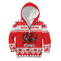 Personalized Wales Christmas Dragon Kid Hoodie Nadolig Llawen Red Version - Wonder Print Shop