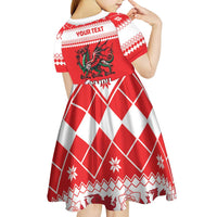 Personalized Wales Christmas Dragon Kid Short Sleeve Dress Nadolig Llawen Red Version - Wonder Print Shop