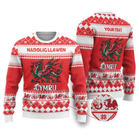 Personalized Wales Christmas Dragon Ugly Christmas Sweater Nadolig Llawen Red Version - Wonder Print Shop