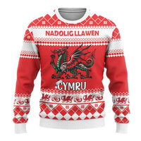 Personalized Wales Christmas Dragon Ugly Christmas Sweater Nadolig Llawen Red Version - Wonder Print Shop