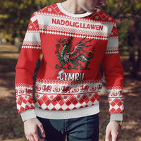 Personalized Wales Christmas Dragon Ugly Christmas Sweater Nadolig Llawen Red Version - Wonder Print Shop
