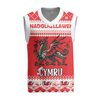 Personalized Wales Christmas Dragon Christmas Knitted V-Neck Vest Nadolig Llawen Red Version - Wonder Print Shop