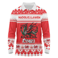 Personalized Wales Christmas Dragon Long Sleeve Polo Shirt Nadolig Llawen Red Version - Wonder Print Shop