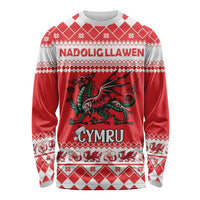 Personalized Wales Christmas Dragon Long Sleeve Shirt Nadolig Llawen Red Version - Wonder Print Shop