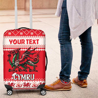 Personalized Wales Christmas Dragon Luggage Cover Nadolig Llawen Red Version - Wonder Print Shop