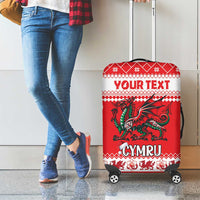 Personalized Wales Christmas Dragon Luggage Cover Nadolig Llawen Red Version - Wonder Print Shop