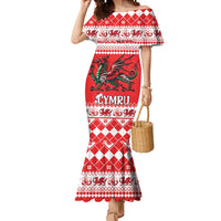 Personalized Wales Christmas Dragon Mermaid Dress Nadolig Llawen Red Version - Wonder Print Shop