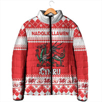 Personalized Wales Christmas Dragon Padded Jacket Nadolig Llawen Red Version - Wonder Print Shop