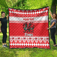 Personalized Wales Christmas Dragon Quilt Nadolig Llawen Red Version - Wonder Print Shop