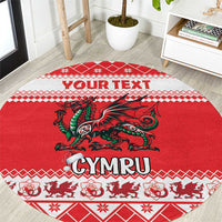 Personalized Wales Christmas Dragon Round Carpet Nadolig Llawen Red Version - Wonder Print Shop