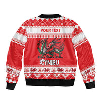 Personalized Wales Christmas Dragon Sleeve Zip Bomber Jacket Nadolig Llawen Red Version - Wonder Print Shop