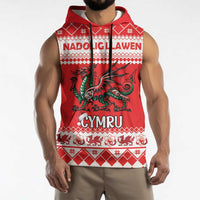 Personalized Wales Christmas Dragon Sleeveless Hoodie Nadolig Llawen Red Version - Wonder Print Shop