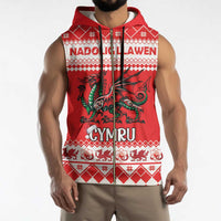 Personalized Wales Christmas Dragon Sleeveless Zip Hoodie Nadolig Llawen Red Version - Wonder Print Shop