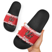 Personalized Wales Christmas Dragon Slide Sandals Nadolig Llawen Red Version - Wonder Print Shop