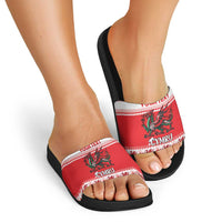 Personalized Wales Christmas Dragon Slide Sandals Nadolig Llawen Red Version - Wonder Print Shop