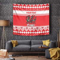 Personalized Wales Christmas Dragon Tapestry Nadolig Llawen Red Version - Wonder Print Shop