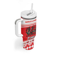 Personalized Wales Christmas Dragon Tumbler With Handle Nadolig Llawen Red Version - Wonder Print Shop