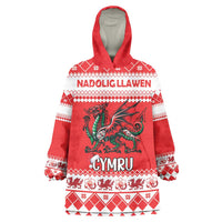 Personalized Wales Christmas Dragon Wearable Blanket Hoodie Nadolig Llawen Red Version - Wonder Print Shop